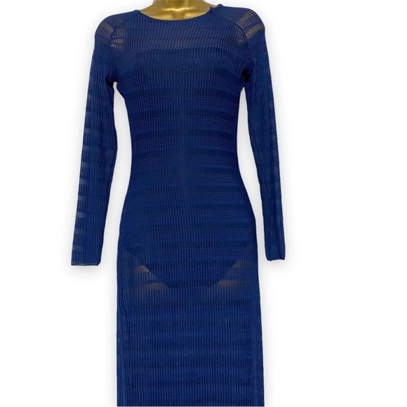 Solace London Dress Navy Blue Maxi Long Semi Sheer Party Xmas Size 8 Bodycon - Picture 2 of 14